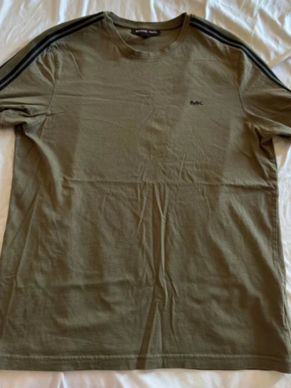 Michael Kors olive green striped short sleeved T-shirt
